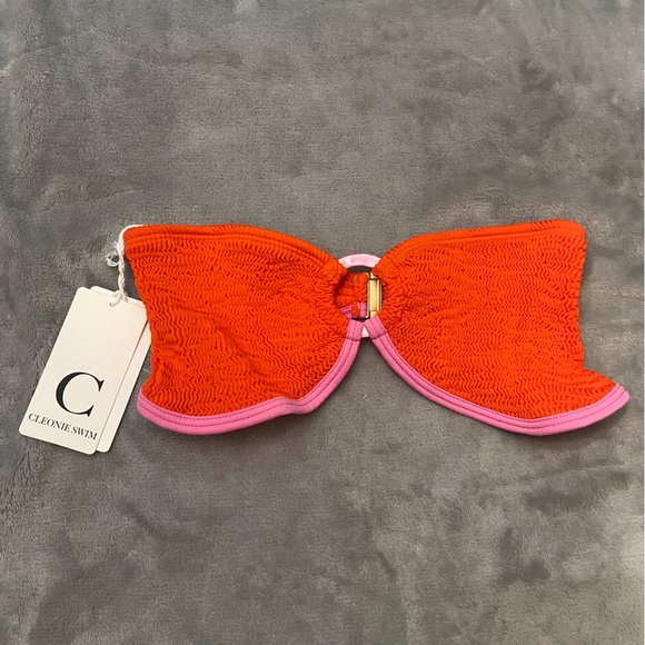 New! Cleonie sea kini color block crinkle fabric bandeau top red 4973 - Picture 5 of 13
